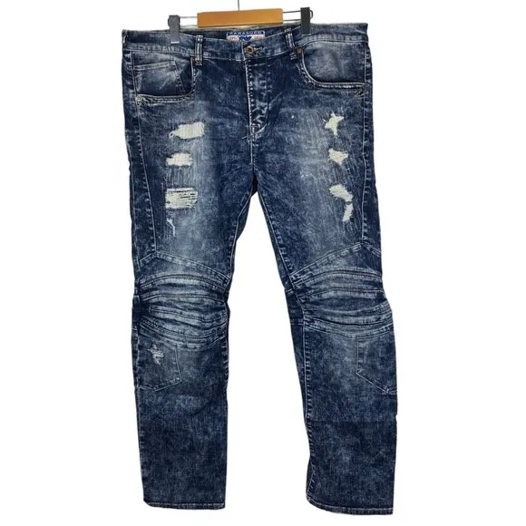 Parasuco Men's Blue 9HRIKER Distressed Stone Wash Slim Jeans US 38 x 34