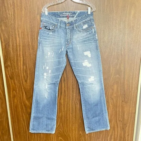 Parasuco Denim Legend Mens Distressed Straight Leg Jeans Blue Light Wash Size 29
