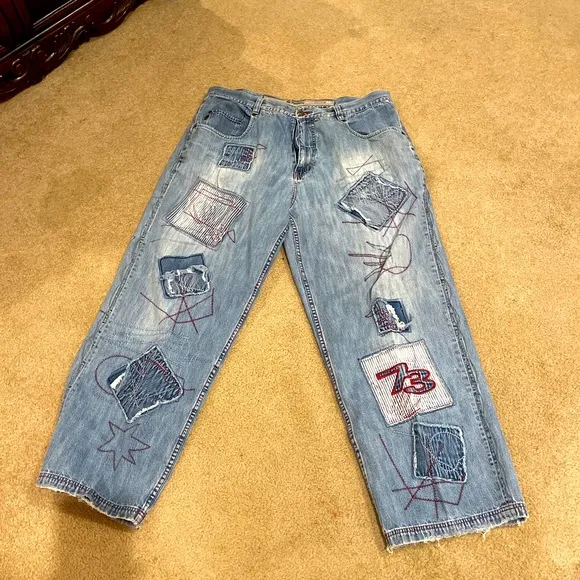 These jeans are so cool. Just not my style anymore. Baggy, stiched, trendy.