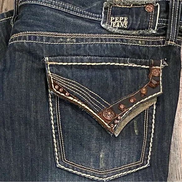 Pepe Jeans 44x34 London Mens Jeans Back Flap Pockets Logo Studs 33” Inseam