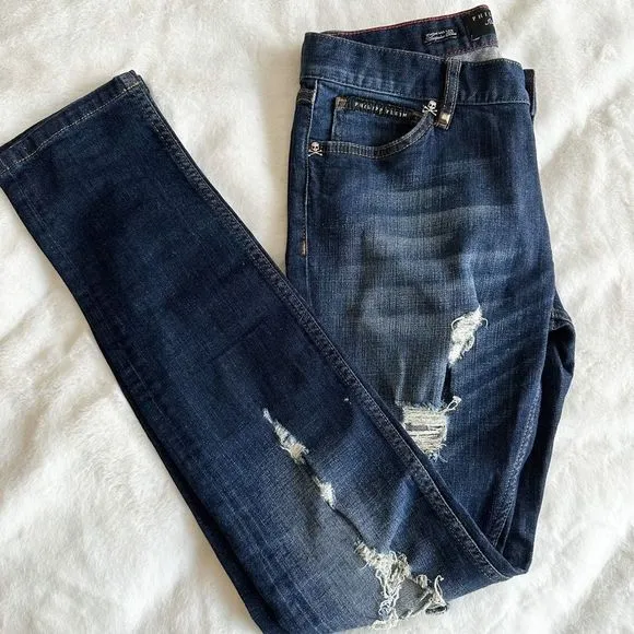 Philipp Plein "Illegal Fight Club" Slim Fit Dark Wash Denim Jeans Size 29