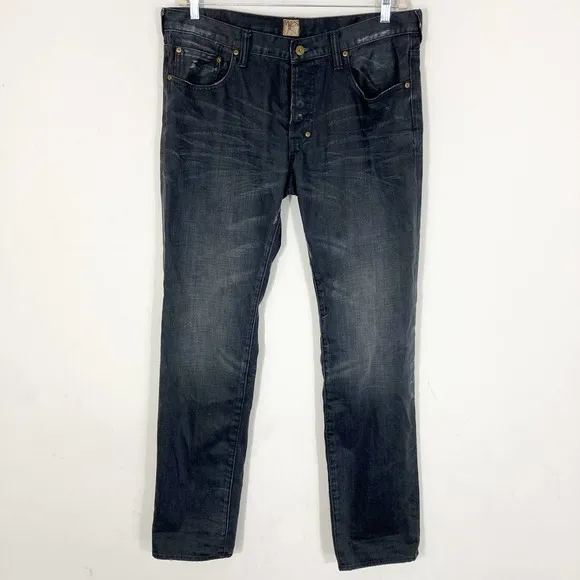 PRPS Men's Rambler Slim Leg Gray Jeans Distressed Faded Button Fly Size 38 X 34