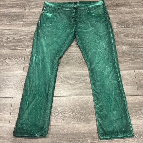 PRPS Demon Jeans Mens 42x32 Green Acid Wash Dye Straight Fit Denim