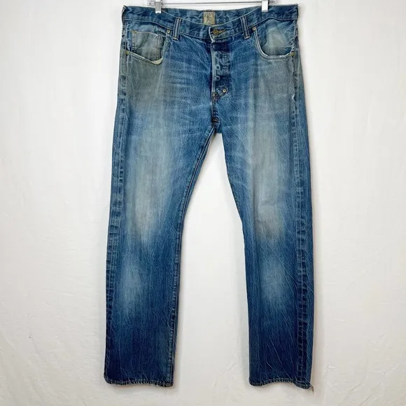 PRPS Straight Distressed Jeans Japan Selvedge Button Fly in Yaw E63P133X Grunge