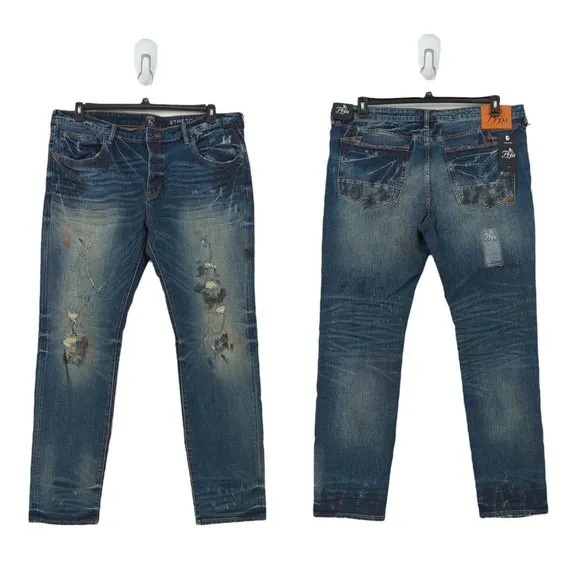 PRPS Men’s 42 Le Sabre Slim Tapered Fit Distressed Paint Blue Glissade Jeans NEW
          
      NWT