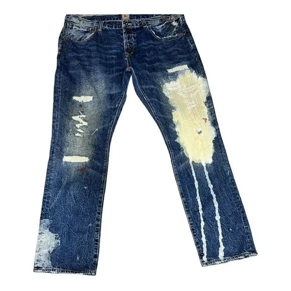 mens PRP demon fit bruised never broken medium wash paint spot distressed jeans