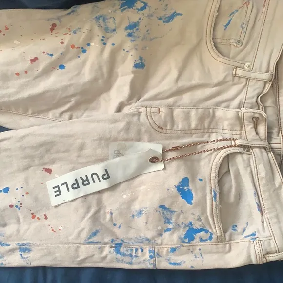 Purple brand jeans Brown W blue white orange and red paint splashes
          
      NWT