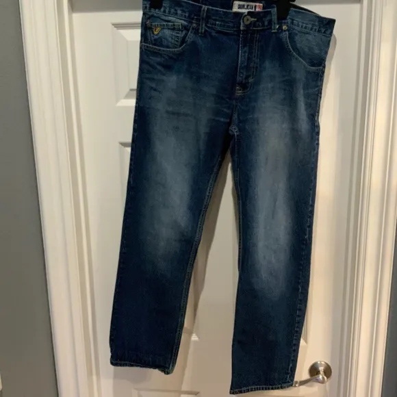 QUIKSILVER Y2K MENS STRAIGHT FIT 36 QUIKJEAN, DISTRESSED, MID DENIM WASH