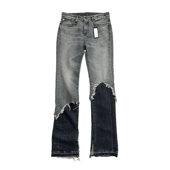 Split frayed double flared denim