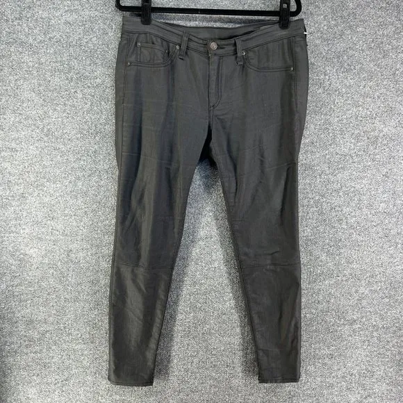 Rag & Bone Jeans Womens 31 Black High Rise Skinny Shiny Wash Stretch Lace Up Hem