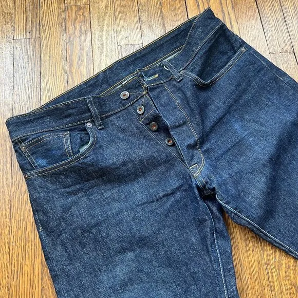Railcar Selvedge Raw Denim Button-Fly Dark Wash Jeans MADE IN USA - Men's 33x31