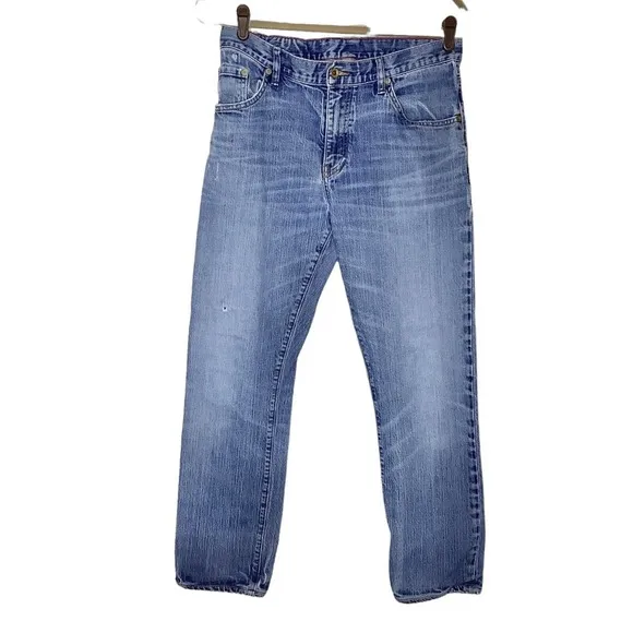 Raleigh Denim Jeans Mens 32 x 28 Blue Jones Slim Stretch Light Wash Distressed