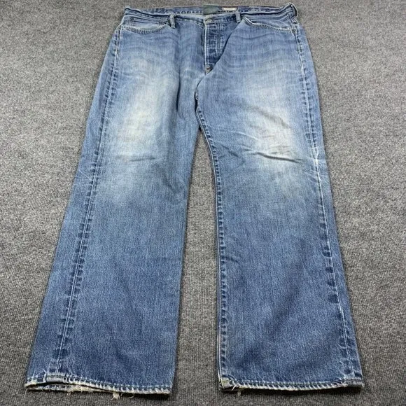 VTG Ralph Lauren Jeans Mens 40 Blue Denim Button Fly Faded Distressed Cotton