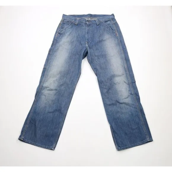 Vintage 90s Ralph Lauren Mens 34x30 Distressed Spell Out Baggy Wide Leg Jeans