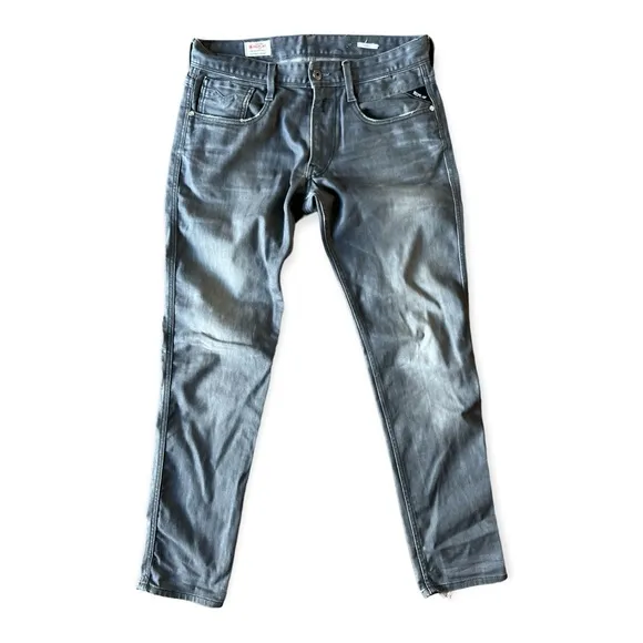 Replay Anbass Men’s Grey Hyperflex Slim Fit Jeans, Size 32