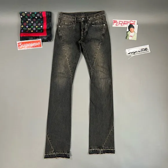 DRKSHDW Rick Owen’s Spiral Cut Jeans Archive Waxed Mud Washed Distressed Denim