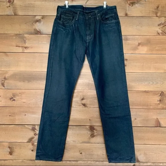 MENS Rick Owens Slab straight leg jeans dark wash
waxed denim style# MFO2007