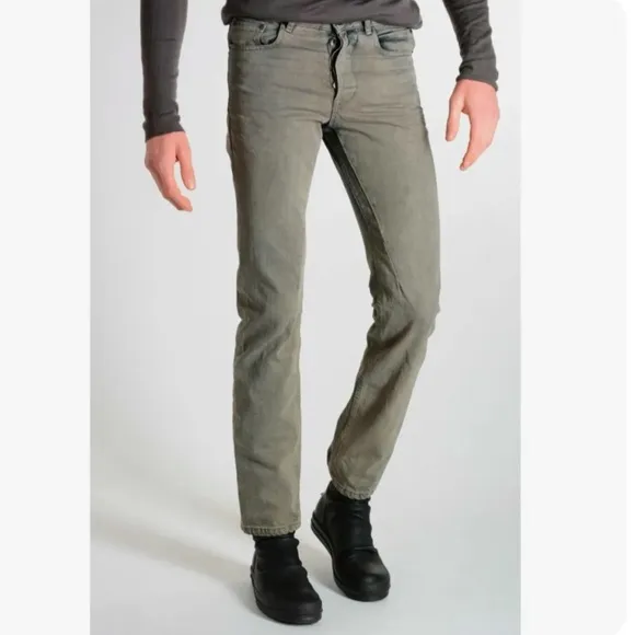 Rick Owens Drkshdw Mens 28 Berlin Cut Delave Jeans in Bone Button Fly