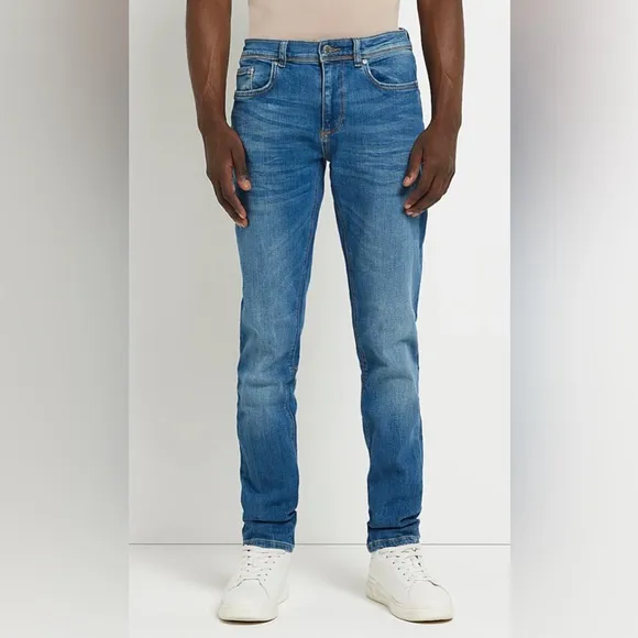 NWT River Island Mens MEDIUM BLUE RELAXED SKINNY FIT JEANS
          
      NWT