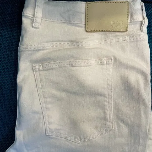 River Island White Stretch Jeans Slim Fit Button Fly