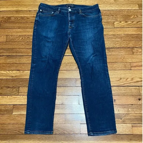River Island Men's Skinny Jeans Sz 36x30 Blue Dark Wash Stretch Denim Button Fly