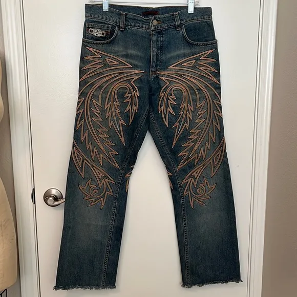 Vintage Mens Roberto Cavalli embroidered jeans, size XS