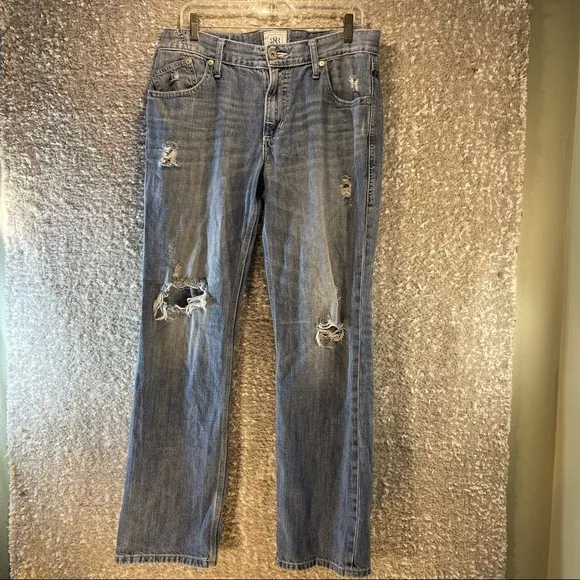 Rock & Republic Men's 34X32 Henlee Straight Leg Denim Jeans Destroyed Distressed
