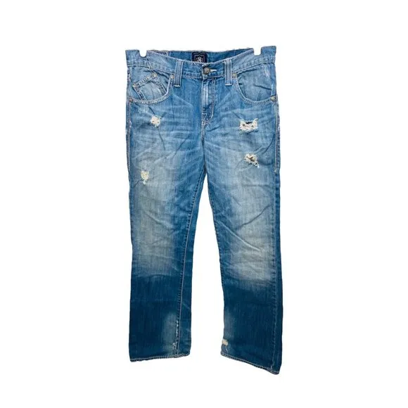 Rock & Republic Men’s Size 32 X 32 Light Wash Blue Distressed Denim Jean’s