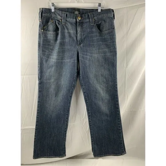 Rock & Republic Mens 38x30 Stinger Blue Denim 5 Pocket Embroidered Stich Jeans