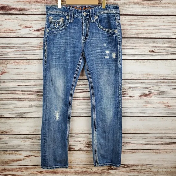 Rock Revival Men's 32x32 Brant Straight Leg Disterssed Jeans Buckle Exclusive
