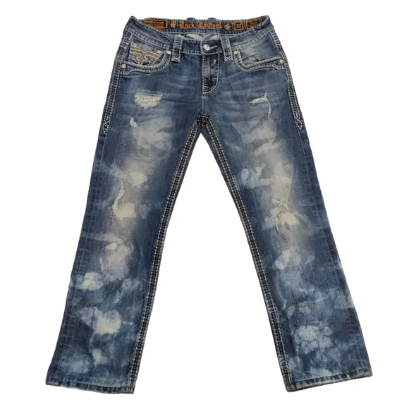 Rock Revival Rodd Straight Stretch Jeans Distressed Ripped Men's Size 30.