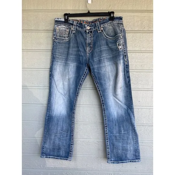 Rock Revival Travis Straight Mens 40 x 31 Thick Stitch Blue Jeans RJ8811T