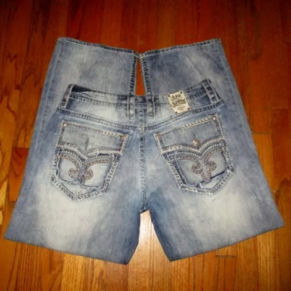 ROCK REVIVAL Penn Relaxed Straight Faux Flap Jeans Sz 36