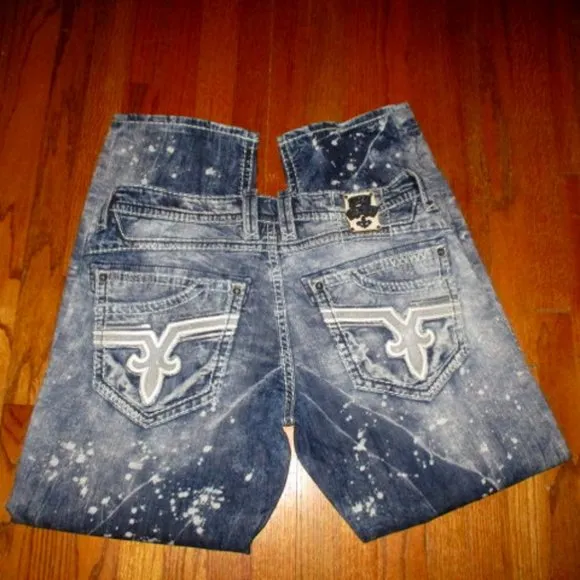 ROCK REVIVAL Chenko Straight Acid Splatter Jeans Sz 38