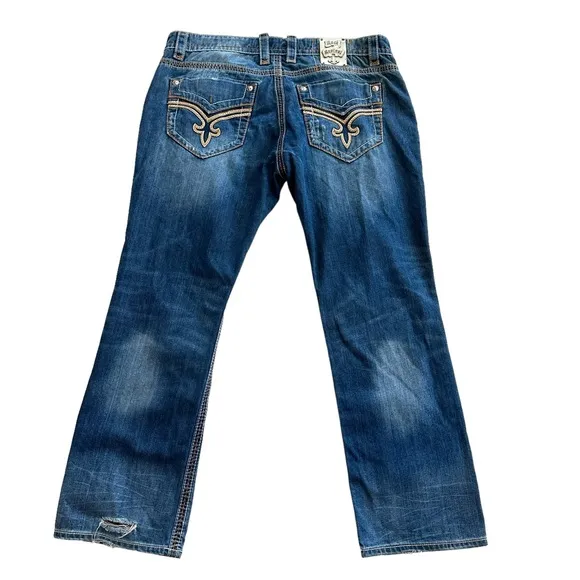 Rock Revival Tyson Straight Embroidered Pockets Distressed Jeans 42