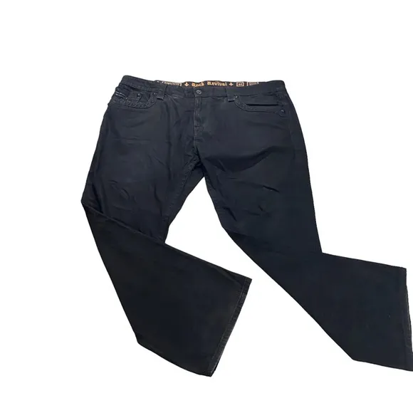 Rock Revival Steven Straight Men Black Jeans Sz 44x34 Studs Thick Stitch Denim