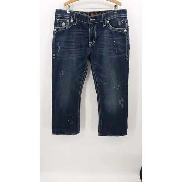 Rock Revival Jeans Kurt Straight Leg Denim Blue Flap Pockets Men's 38x28.5