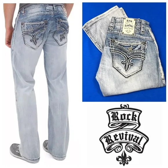 👖|•ROCK REVIVAL•| Men's Addox Relaxed Straight Stretch Jeans 32x29👖