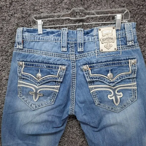 Rock Revival Jeans Men 32x31 Blue Leon Relaxed Straight Leg Flap Pocket Pants