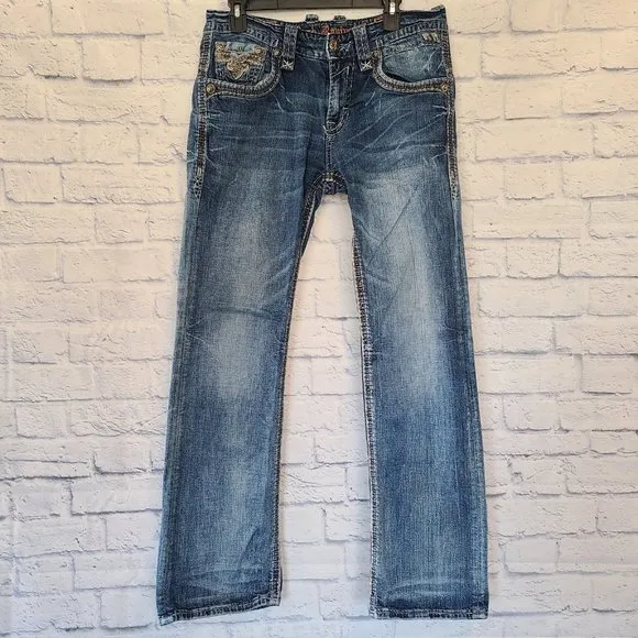 Mens Rock Revival Jeans Pile Boot 33/32