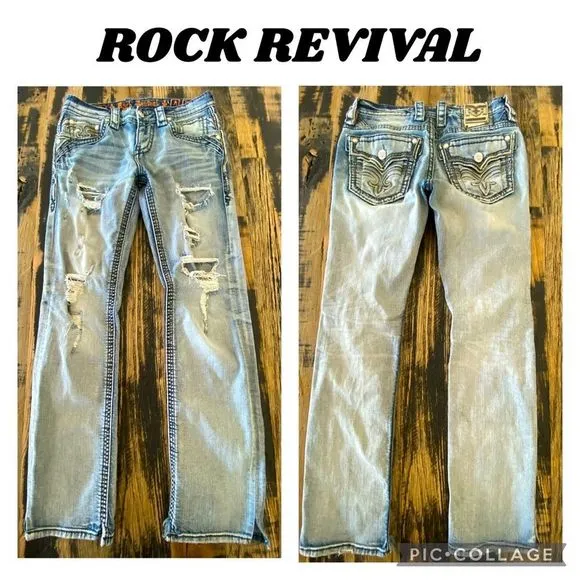 ROCK REVIVAL Fermin Straight Factory Faded Distressed Men’s Size W31 L32