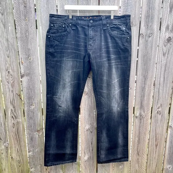 Rock Revival | Distressed Steven Straight Jeans in Black Size 42