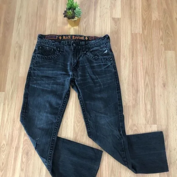 ROCK REVIVAL Steven Straight Jeans Black Flap Pockets