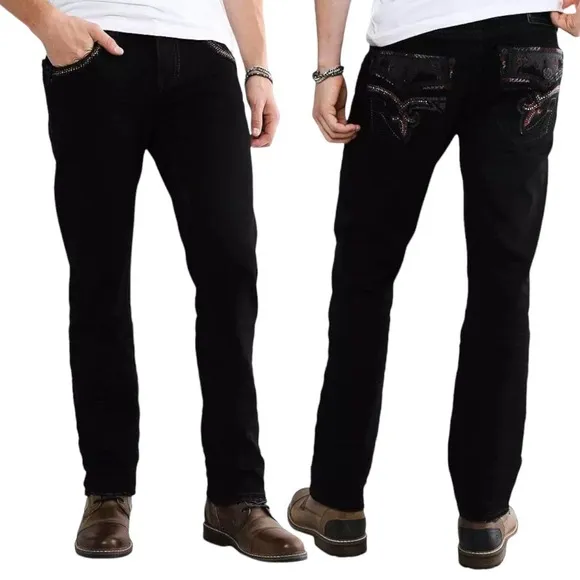 Rock Revival Mens Greyton Straight Stretch Jeans Size 40x30 Rhinestone Brand New