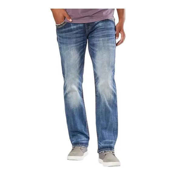 Rock Revival Chace Relaxed Taper Men Light Wash Jeans Sz 42x30 Flap Pockets