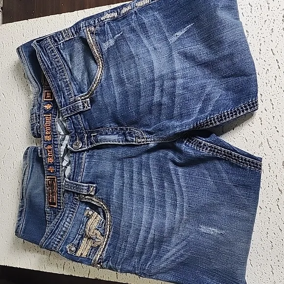 Rock Revival Moscow Straight Men's 38 Embellished Pockets Denim Blue Jeans