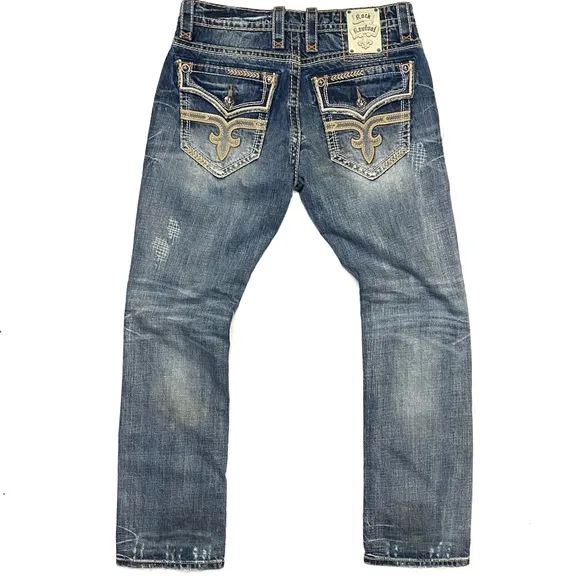 Rock Revival Sebastian Straight Leg Jeans Embroidered Streetwear Denim 33x33