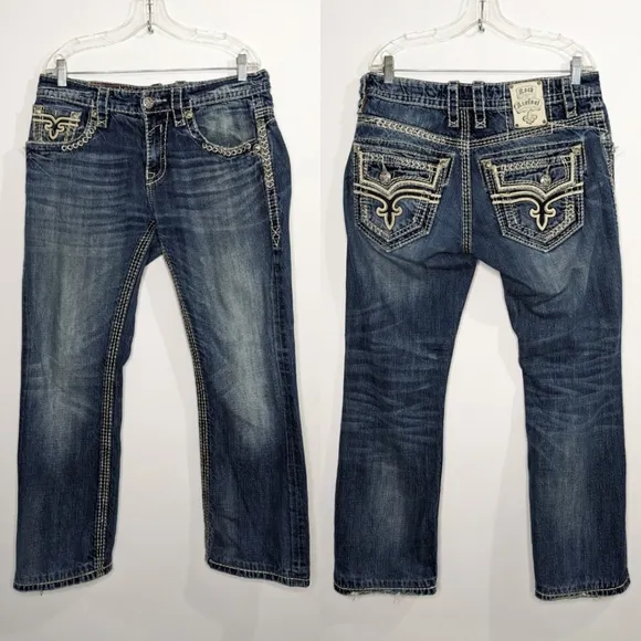 Rock Revival Byron boot distressed embellished jean 33