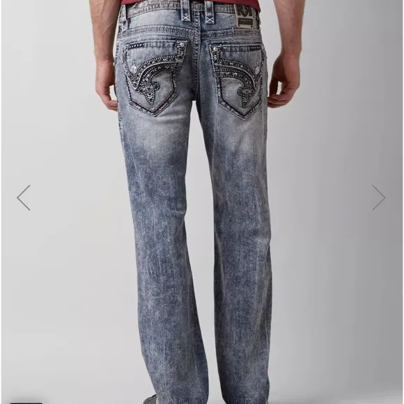Rock Revival Men’s Straight Stretch Distressed Jeans Size 38
