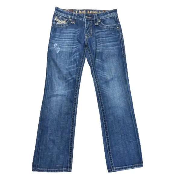 Rock Revival John Straight Jeans Blue Mens Size 31x30 Flap Pockets